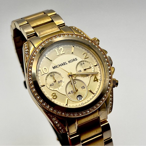 Michael Kors Accessories - Michael Kors Blair Glitz Womens Watch MK5166 Gold Crystal Bezel 6" New Battery